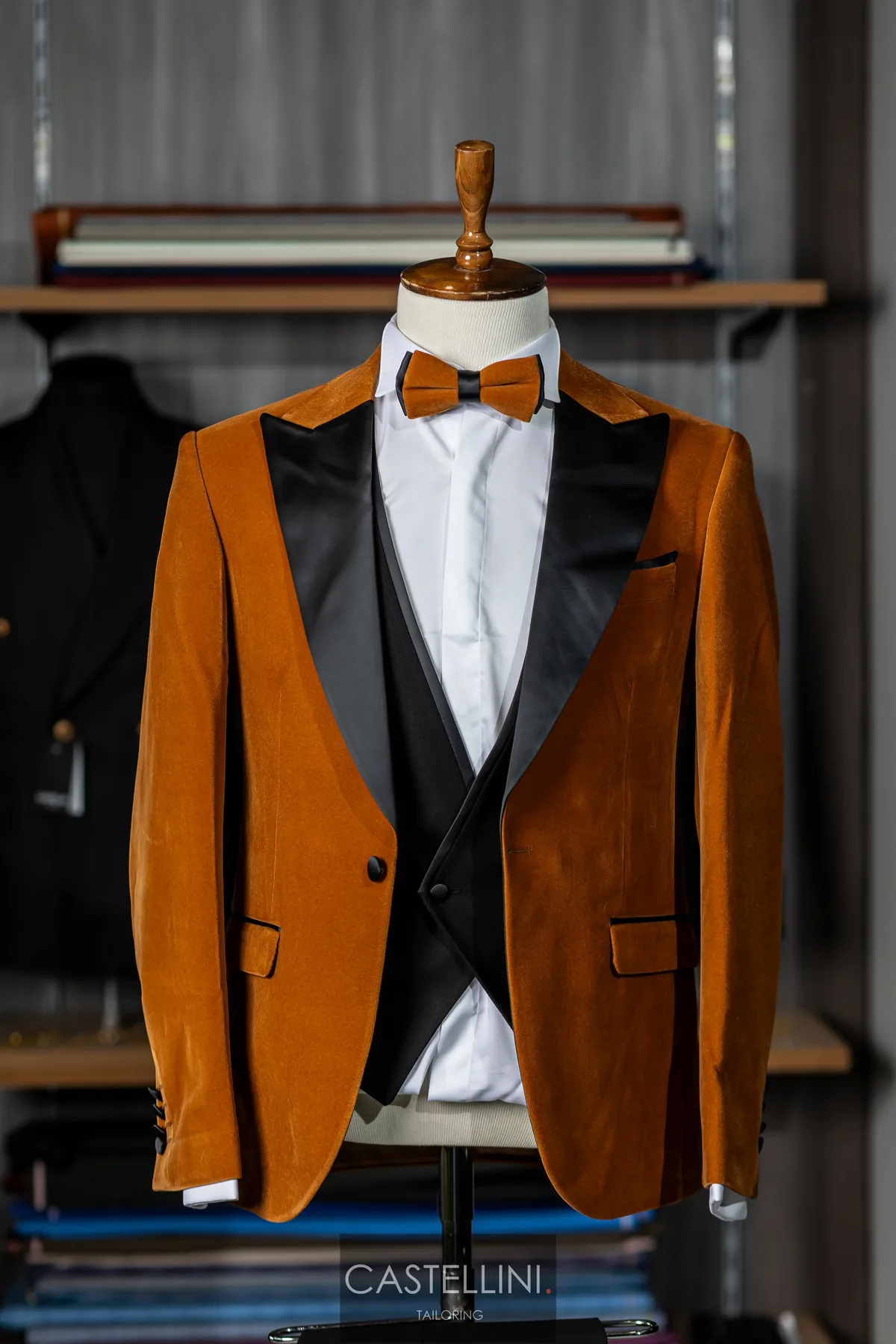 Sacou din catifea portocaliu ars, Castellini Tailoring