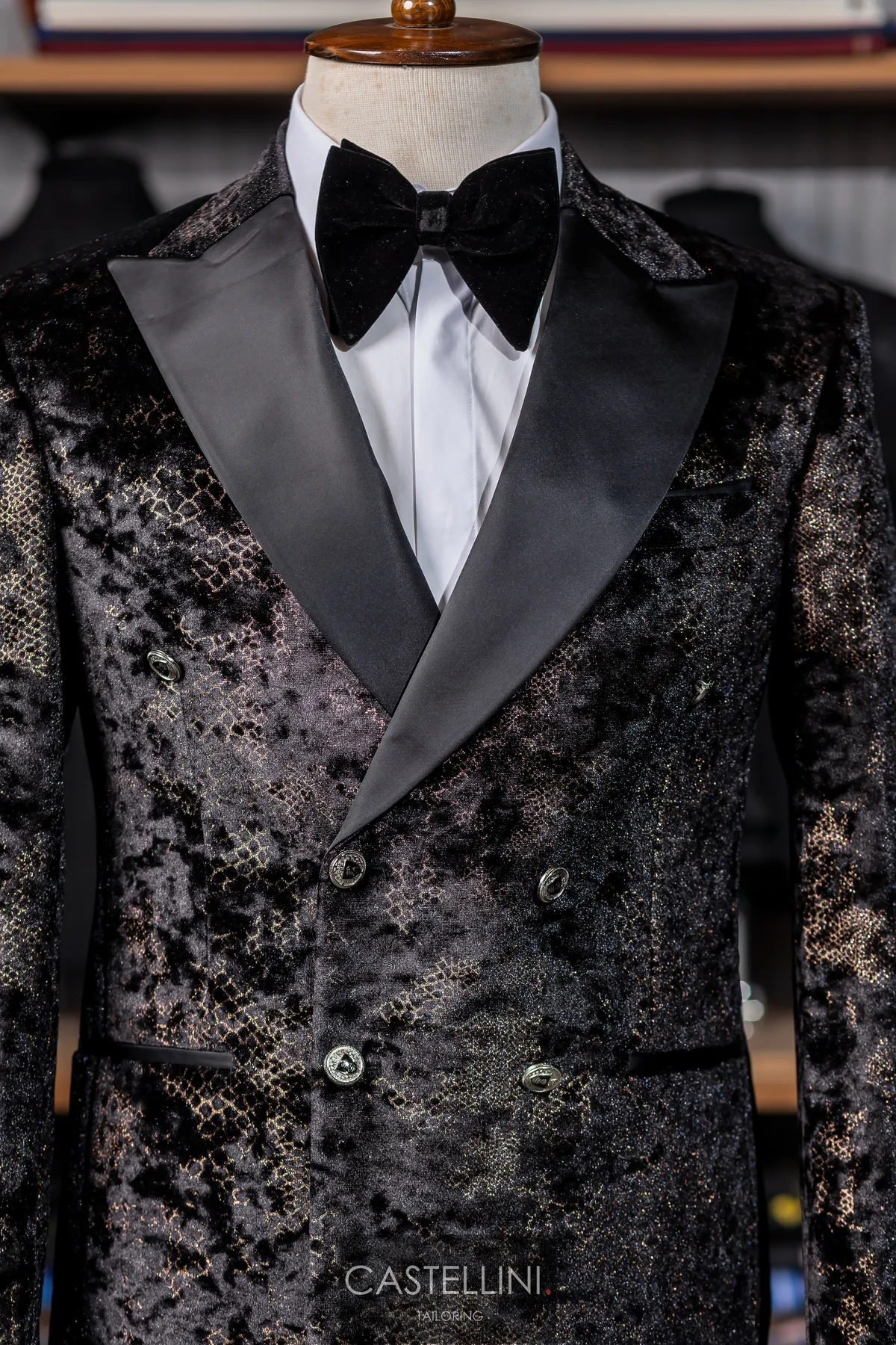 Sacou negru cu print marmorat, vedere 3