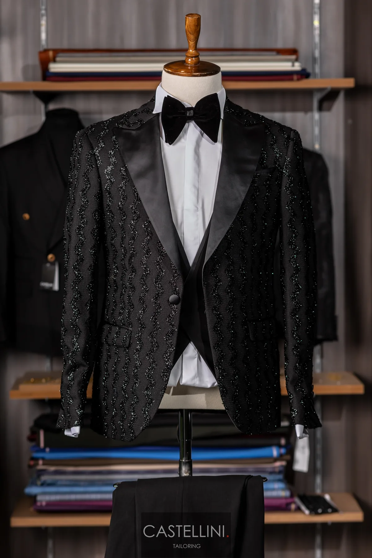 Sacou smoking negru cu broderie, Castellini Tailoring