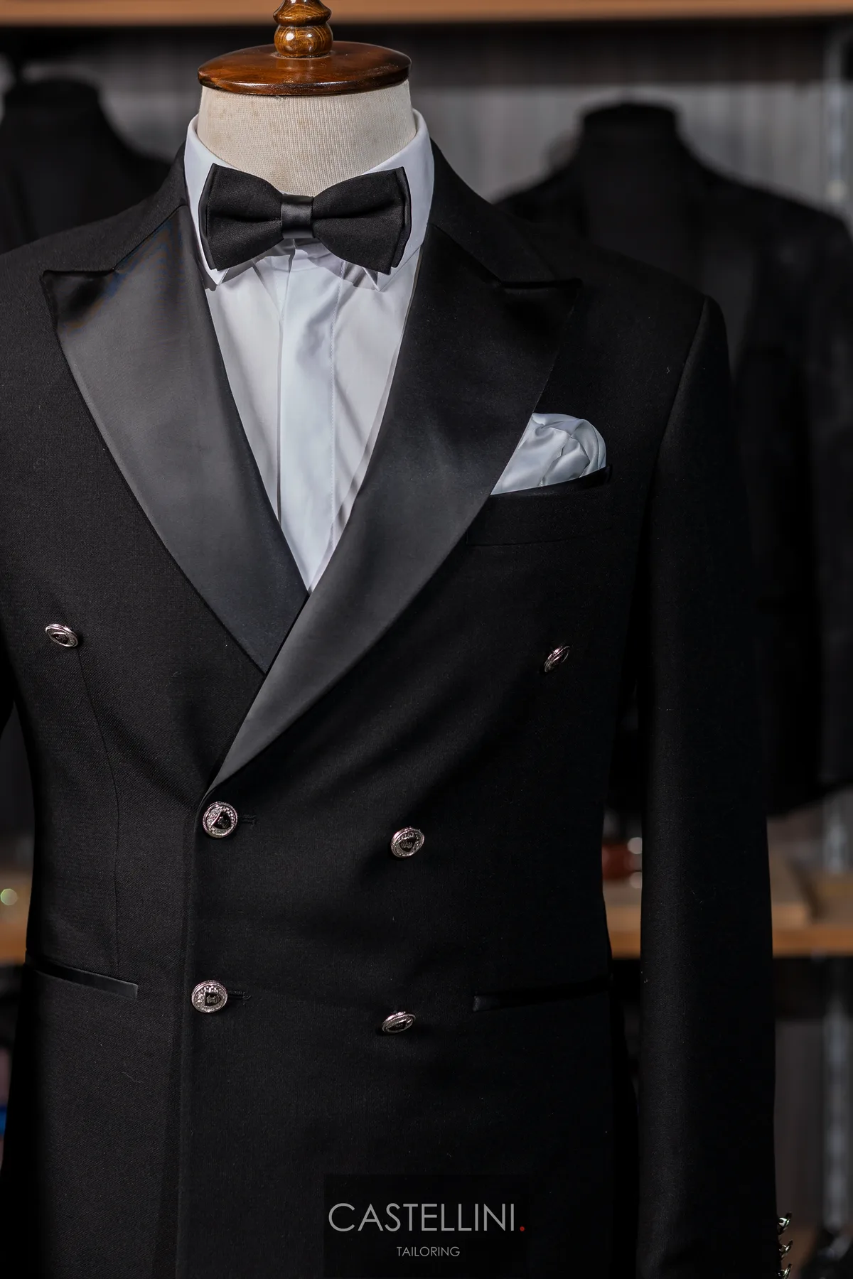 Smoking negru, croială la două rânduri, Castellini Tailoring